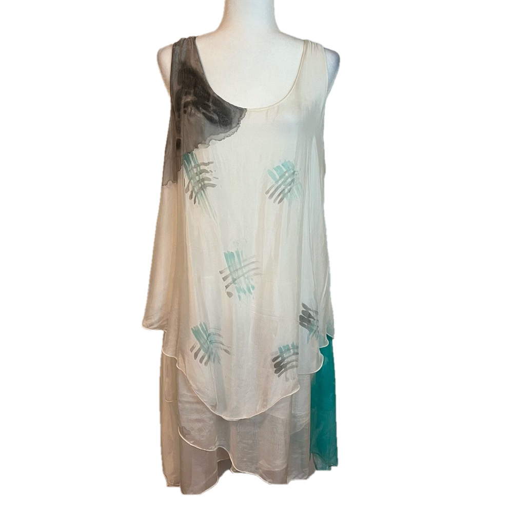 Cherishh Women’s Layered Silk Blend Art-to-Wear Abstract Dress Medium Celestial